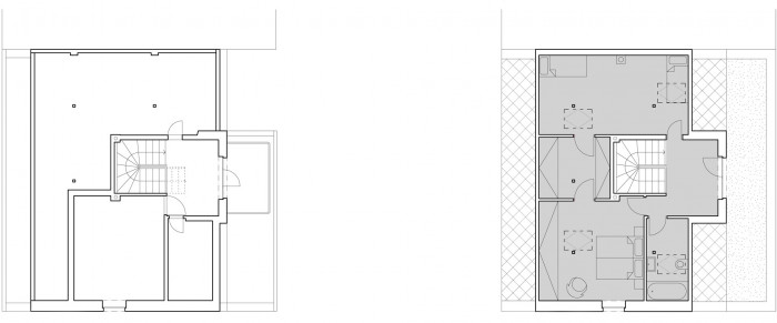 Půdorys 2NP - původní a současný stav
