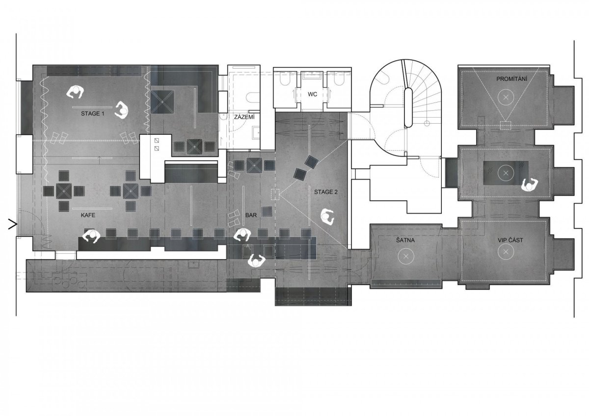 Bar - Studio Krymská, PAPUNDEKL ARCHITEKTI, půdorys