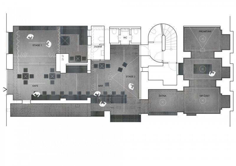 Bar - Studio Krymská, PAPUNDEKL ARCHITEKTI, půdorys