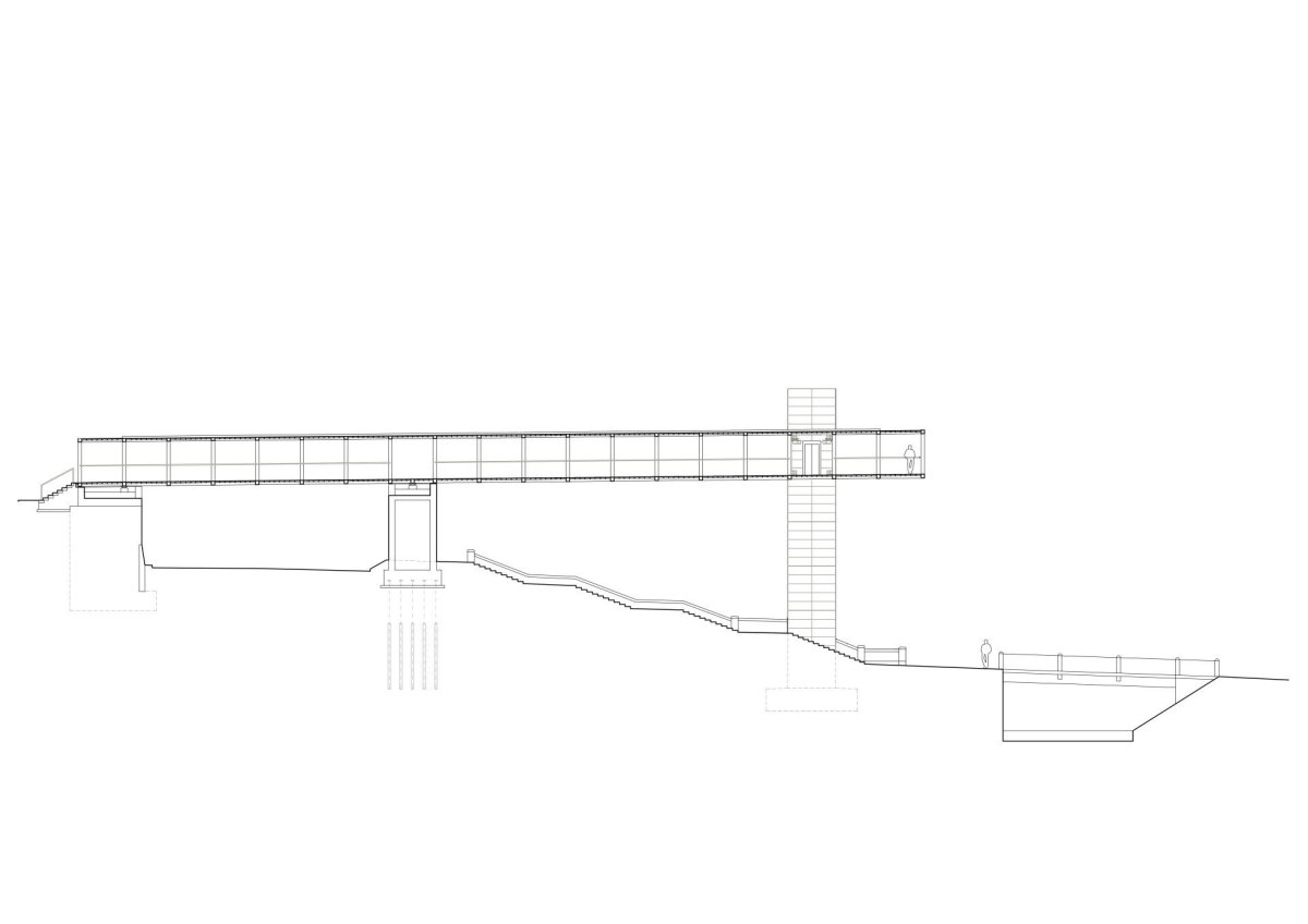 Lávka v Litomyšli od EHL & KOUMAR ARCHITEKTI: Podélný řez