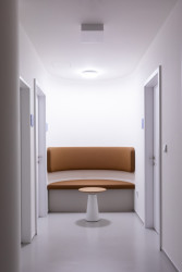 Tlumené barvy jako koňaková, krémová a hnědá uklidňují a tlumí obavy z lékařských zákroků víc, než obvyklá nemocniční strohost.