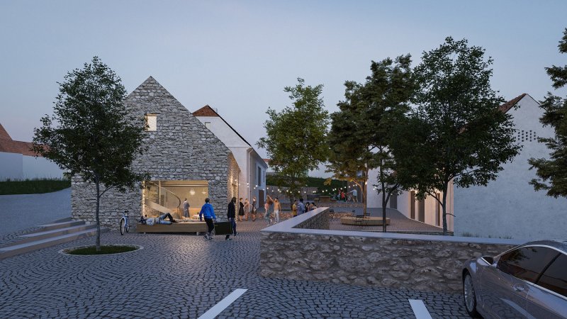 Vizualizace transformace Šíbalova statku na kulturní centrum Kamenného Přívozu od studia OASI