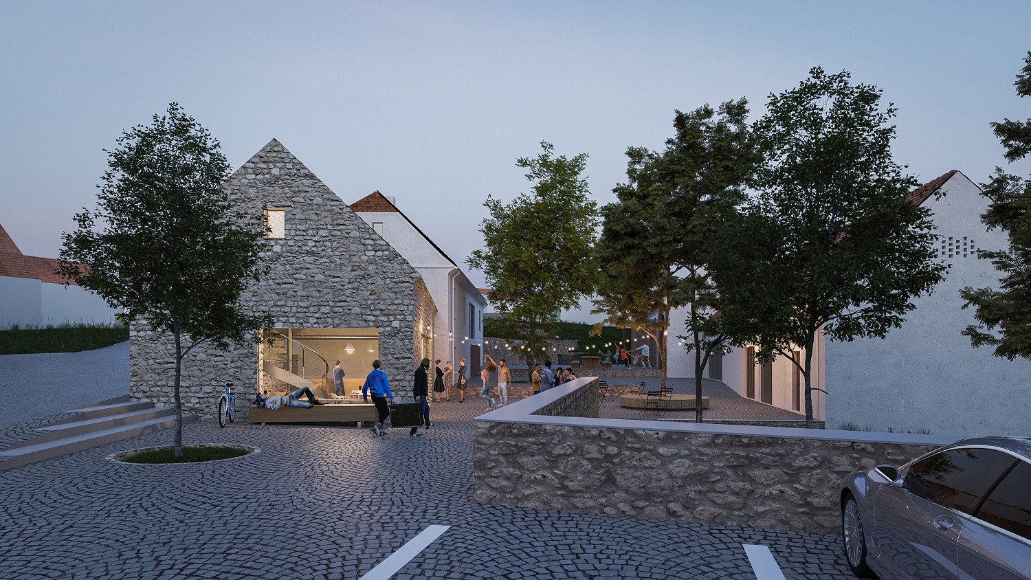 Vizualizace transformace Šíbalova statku na kulturní centrum Kamenného Přívozu od studia OASI