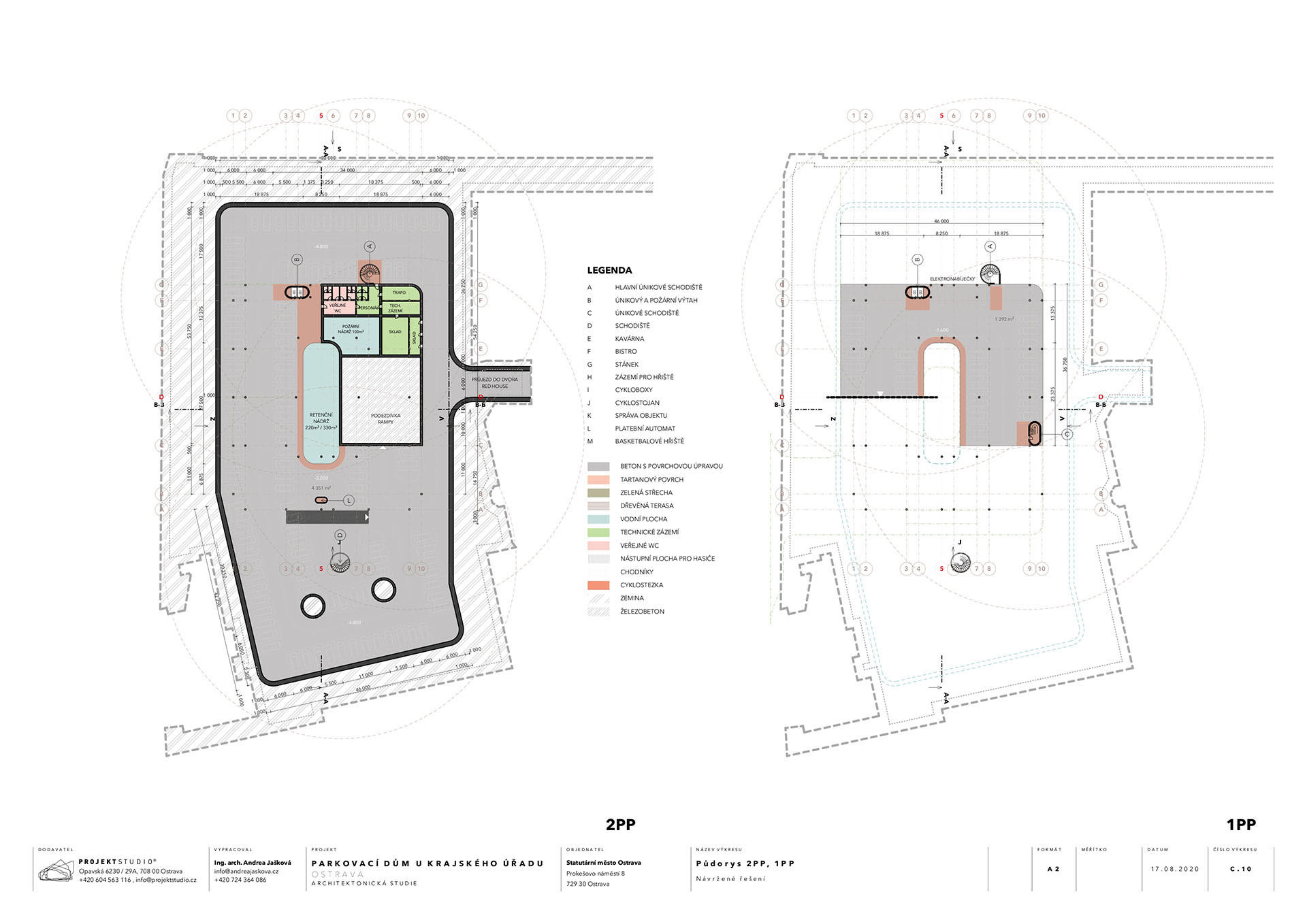 Půdorys 2. PP - 1. PP (Parkovací dům v Ostravě, PROJEKTSTUDIO EUCZ)