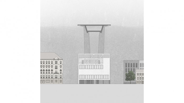 Komunitní sportovní centrum pod Nuselským mostem, jižní pohled, Kristýna Vyslychová