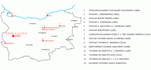 Obr. 2: Mapa známých „českých“ průmyslových objektů v Bulharsku (výběr).