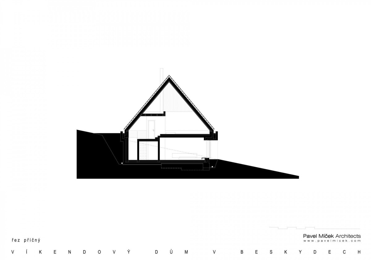 Víkendový dům v Beskydech, Pavel Míček Architects, řez