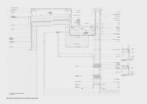 Ghilardi+Hellsten Arkitekter, Odpočívadlo a stezka na ostrově Eldhusøya, řez obslužní částí, výkres