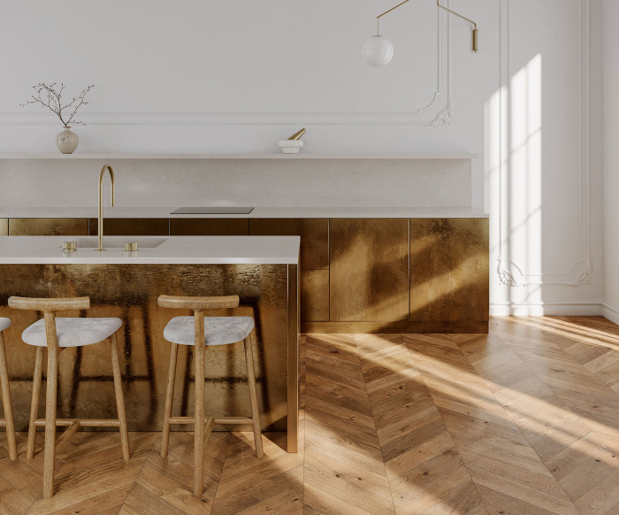 Technistone přichází s pěti novými designy tvrzeného kamene v kolekci La Natura - na obrázku design Taj Mahal Gold 