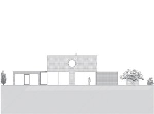 Jižní pohled (Cihlový dům v Pardubicích; architekti Jakub Dvořák a Michal Bílek)