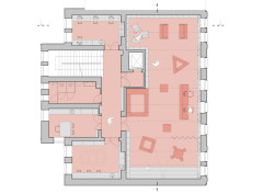 Půdorys 2. NP (Knihovna v Červeném Kostelci; Papundekl architekti)