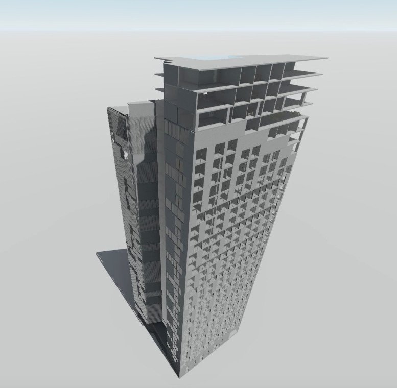 Návrh studentského bydlení v Holešovicích, 3D model, Eliška Ptáčková.