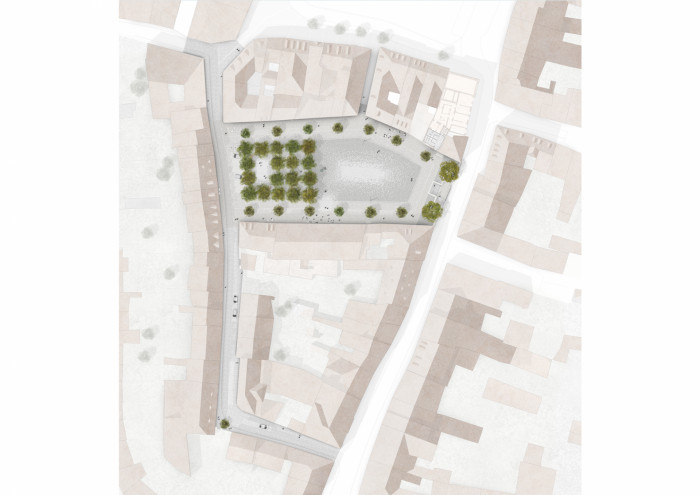 Vítězný návrh studia m2au na rekonstrukci Škroupova náměstí v České Lípě, situace