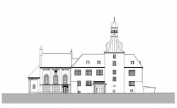 Rekonstrukce arcibiskupského zámku a zahrad na hotel, západní pohled, SHA Šafer Hájek architekti