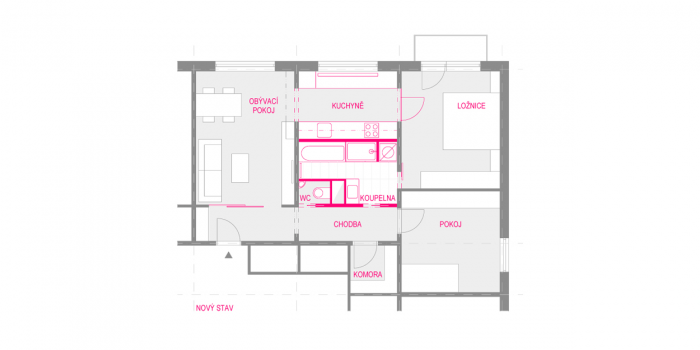ARCHANTI, Rekonstrukce bytu v Jihlavě, řez - foto