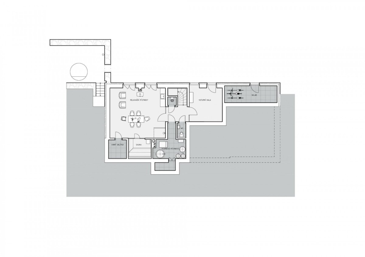 Rekonstrukce chalupy v Jizerských horách, půdorys 1PP, SENAA architekti