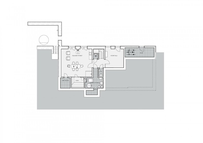 Rekonstrukce chalupy v Jizerských horách, půdorys 1PP, SENAA architekti