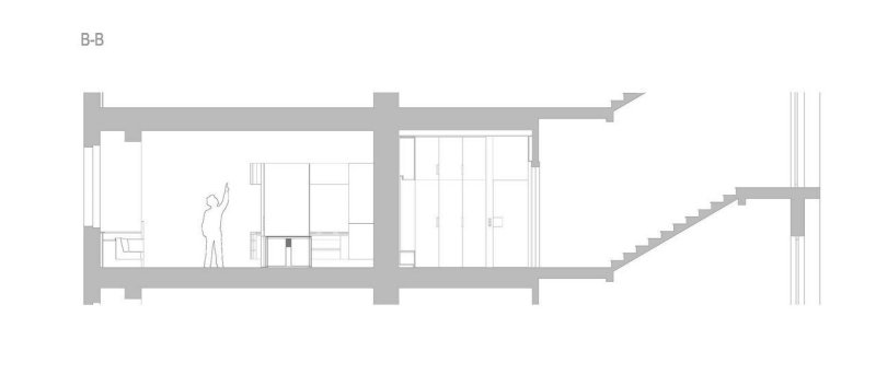 PROGRES ATELIER, Rekonstrukce bytu na Letné, řez B-B' – foto