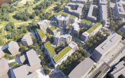 Sekyra Flowers a kolem domy českých architektů. Autorem urbanismu celé sekce je taktéž ateliér Daniela Libeskinda