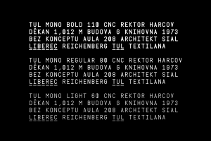 Monolineární open source písma TUL Mono Bold, Regular a Light včetně funkce Underline.