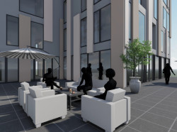 Návrh studentského bydlení v Holešovicích, vizualizace, Michaela Pekárková.