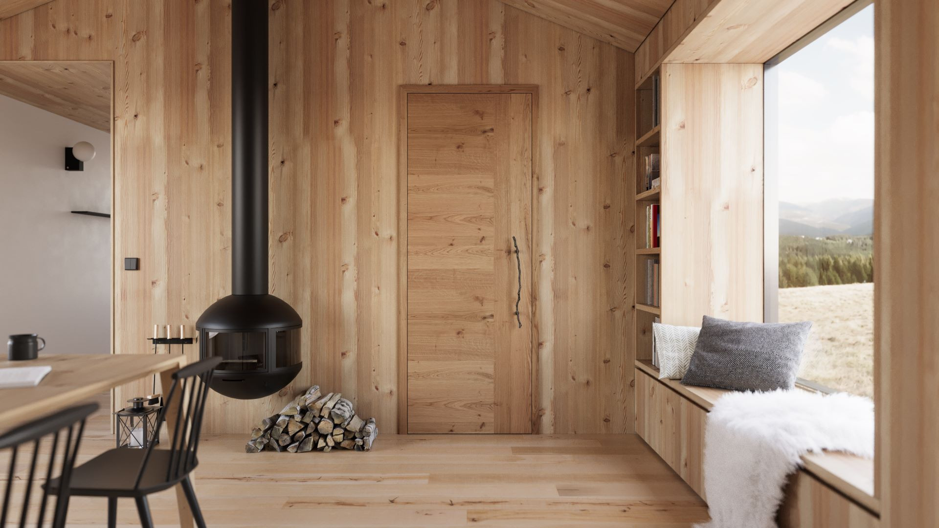 Dýhované dveře TENGA doplněné o designové kování Zlesart