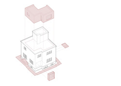 Axonometrické schéma (Rekonstrukce prvorepublikové vily v Praze, Lenka Míková Architekti)