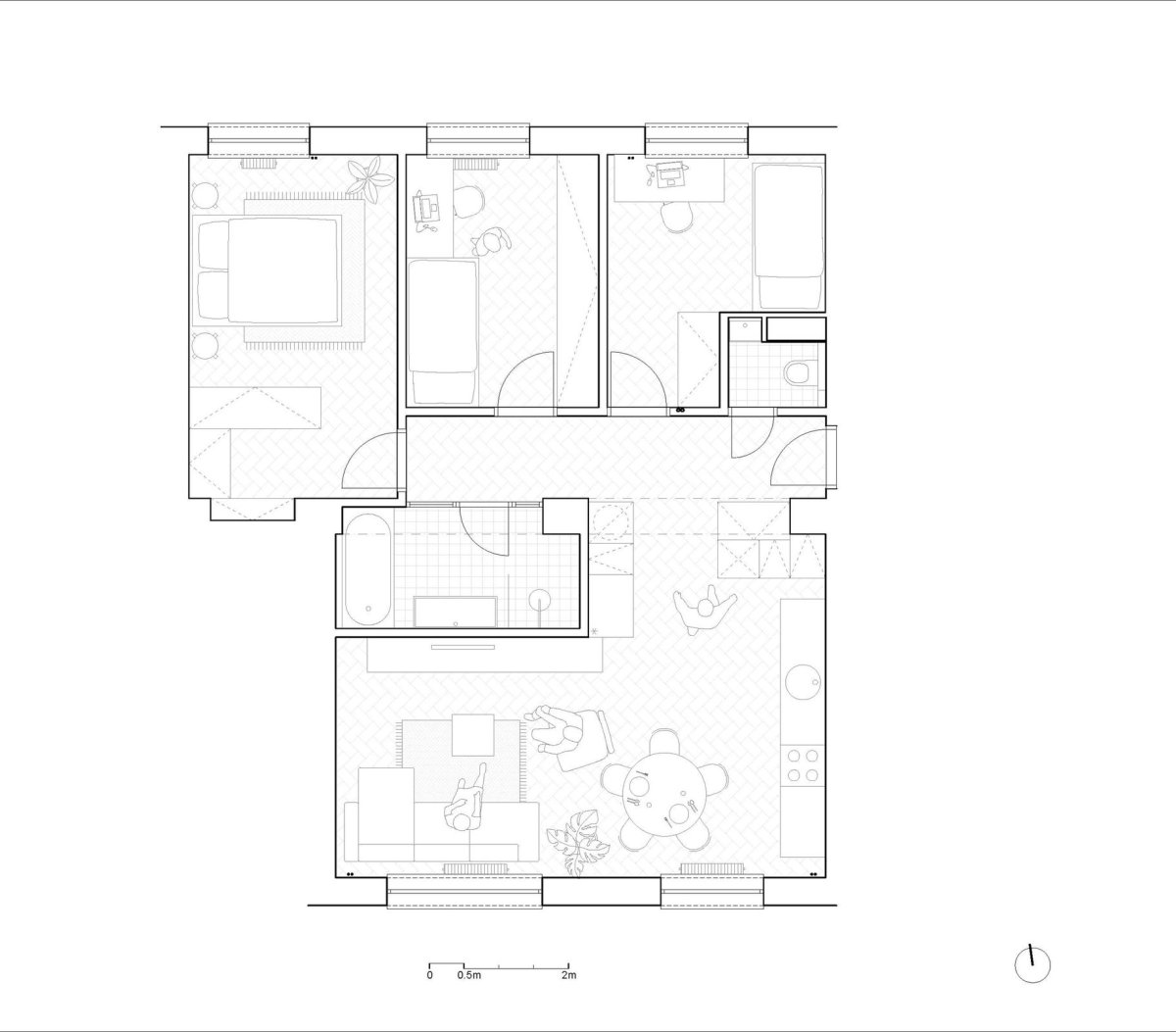 Navrhovaný stav  (Rekonstrukce bratislavského panelového bytu; Abrama architekti)