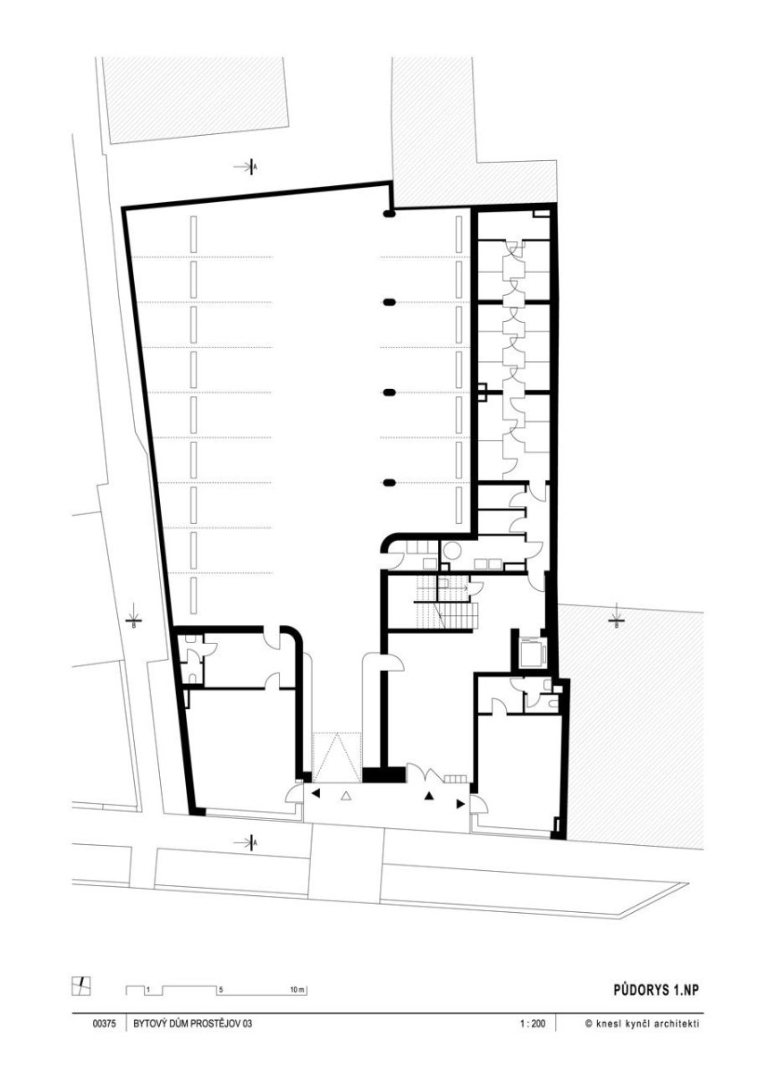 Bytový dům Prostějov, knesl kynčl architekti - půdorys 1.N.P.
