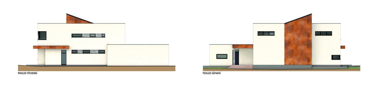 Na předměstí desetitisícového západočeského města roste moderní rodinný dům. Za jeho architekturou stojí Petr Sladký, projekční část zajistila kancelář AW Projekt. (na obrázku pohled východní a západní)