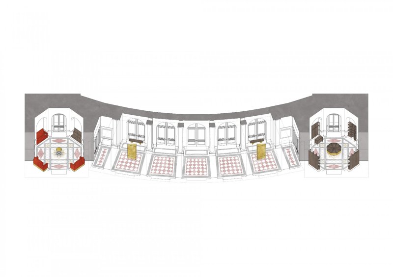 Interiéry předsálí České filharmonie v Rudolfinu, Lenka Míková architekti / Lenka Míková, axonometrie