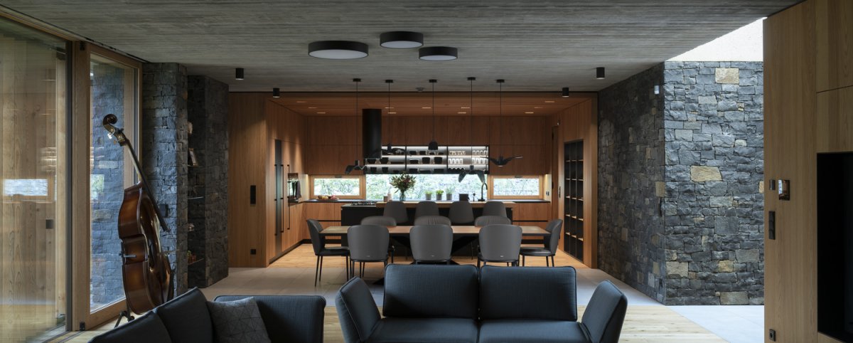 Hlavní obytný prostor (Villa Lamella, A69 architekti)
