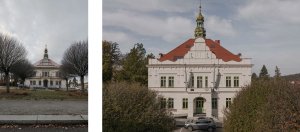Hlavní vstup Villy Fitz - před a po rekonstrukci 