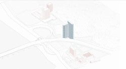 Návrh studentského bydlení v Holešovicích, axonometrie, Markéta Kanyzová.