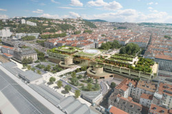 Dopravní uzel v Lyonu je jedním z nejneoblíbenějších míst ve městě. Alice Cabaret a její tým se to snaží změnit (obrázek: vizualizace vítězného projektu od Dietmar Feishtinger architects)