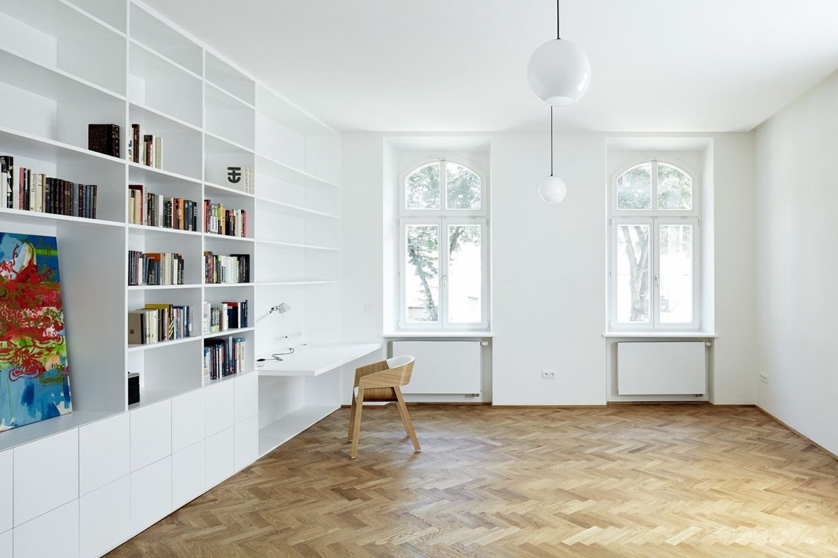 Henkai Architekti, rekonstrukce bytu s knihovnou v Opavě, foto