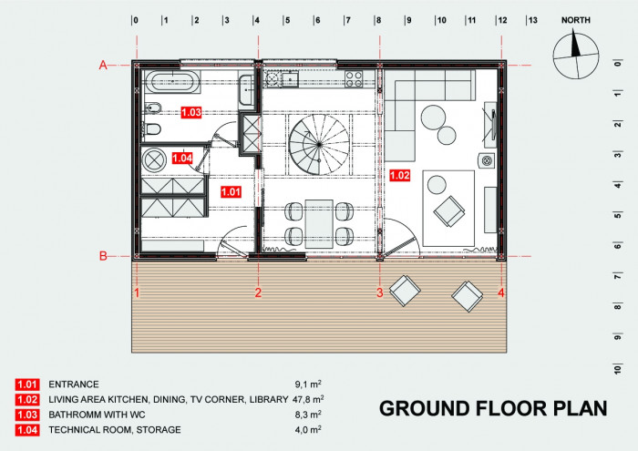 Rodinný dům v CHKO Český kras, půdorys přízemí, Klanc...architekti