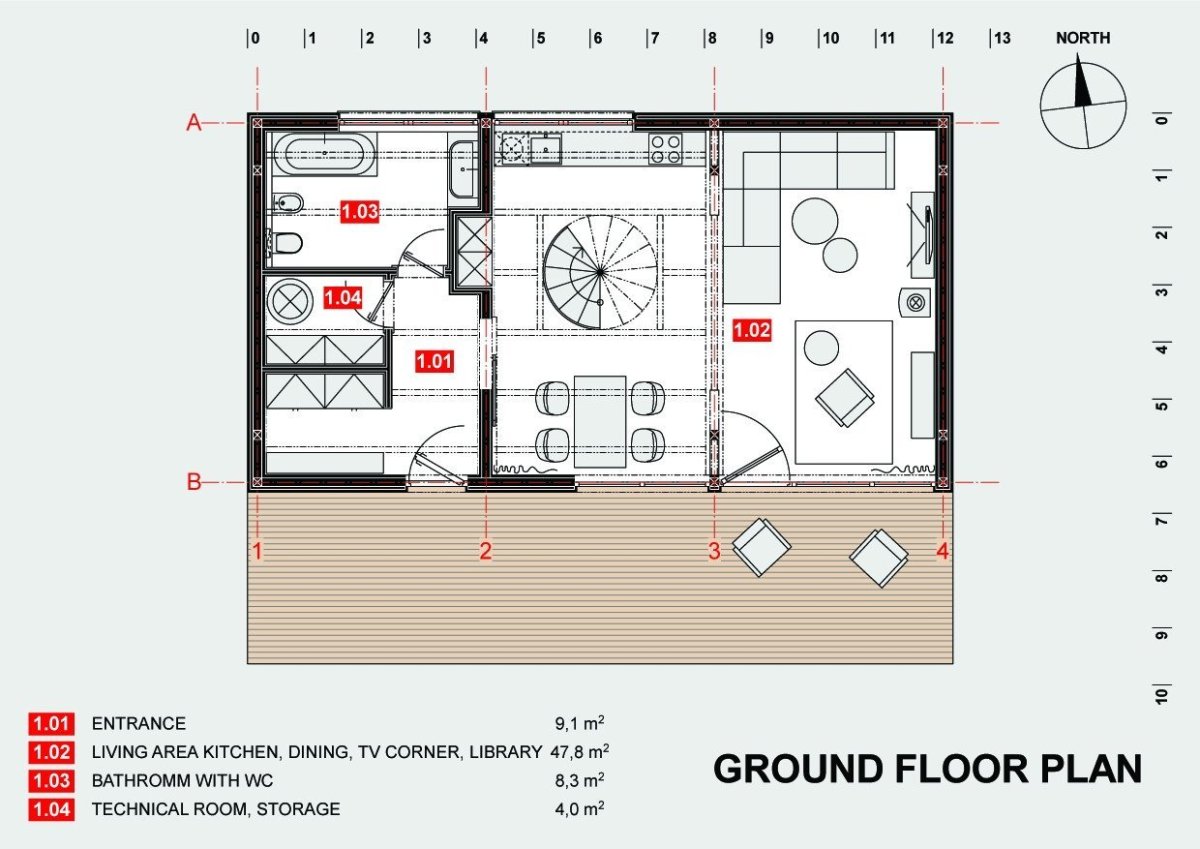 Rodinný dům v CHKO Český kras, půdorys přízemí, Klanc...architekti