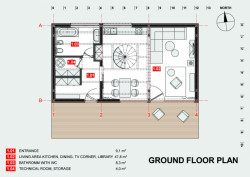 Rodinný dům v CHKO Český kras, půdorys přízemí, Klanc...architekti