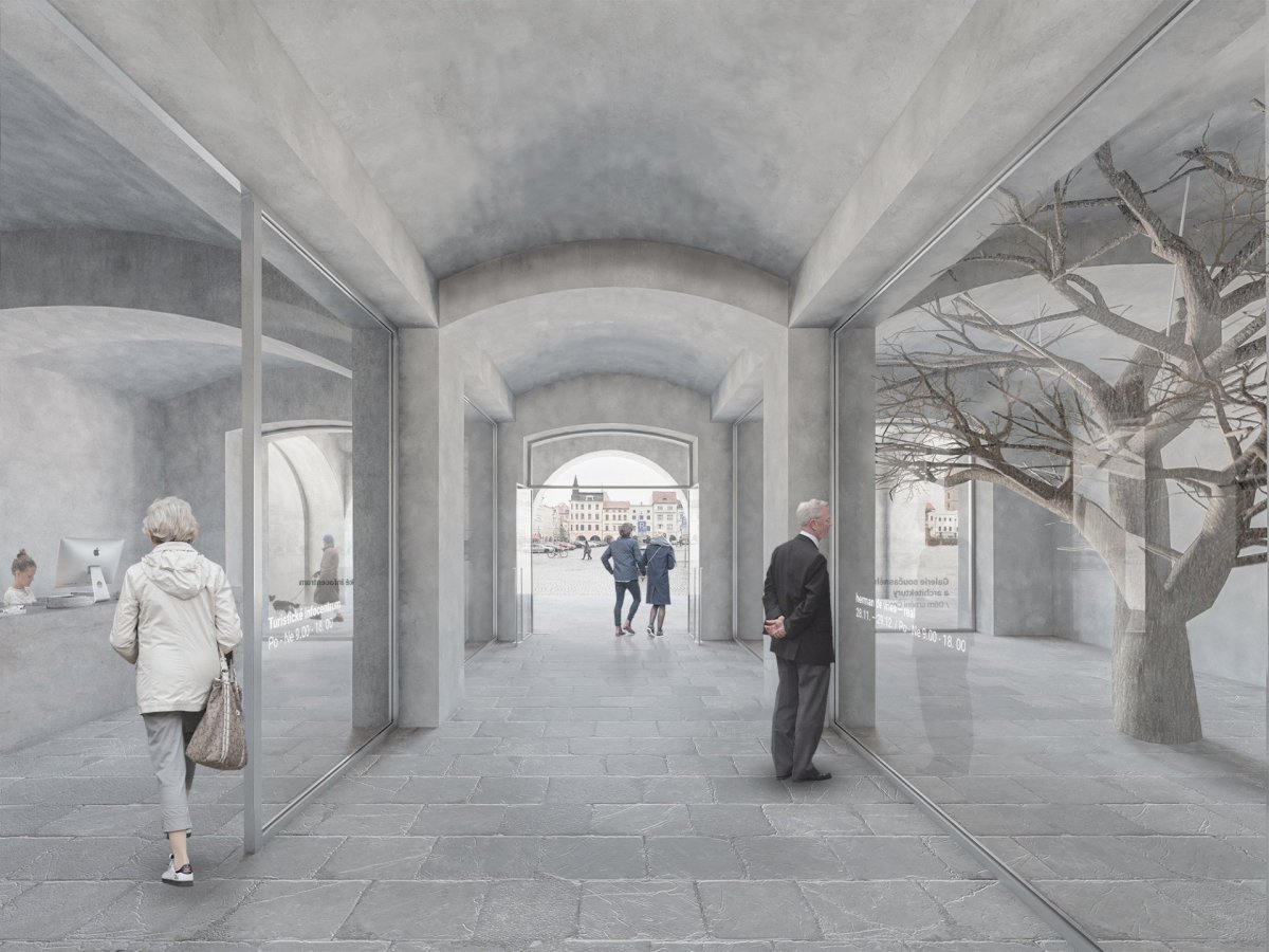 Vítězný návrh Centra současného umění a architektury v Českých Budějovicích od studií AFF Architekten + Malý Chmel. Vizualizace: Ondřej Žvak, Malý Chmel