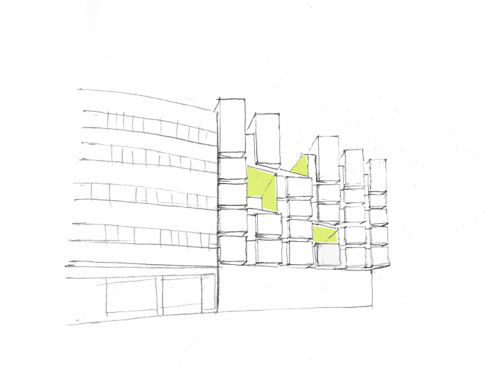 DAM architekti, Bytový dům s tělocvičnou, skica – foto