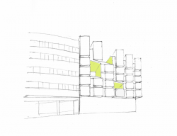 DAM architekti, Bytový dům s tělocvičnou, skica – foto