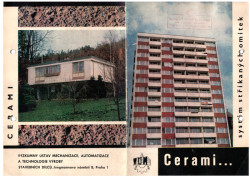 Sken z letáku na patentní nástřikové omítky CERAMI podle licence britské firmy Pyrok. Dům sloužil jako vzorová reference, jedná se o pozdější úpravu fasády domu z poloviny 70. let.