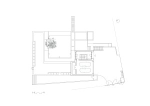Půdorys 1. NP (Rodinný dům v Záhorských sadech, ČECHVALA ARCHITECTS)