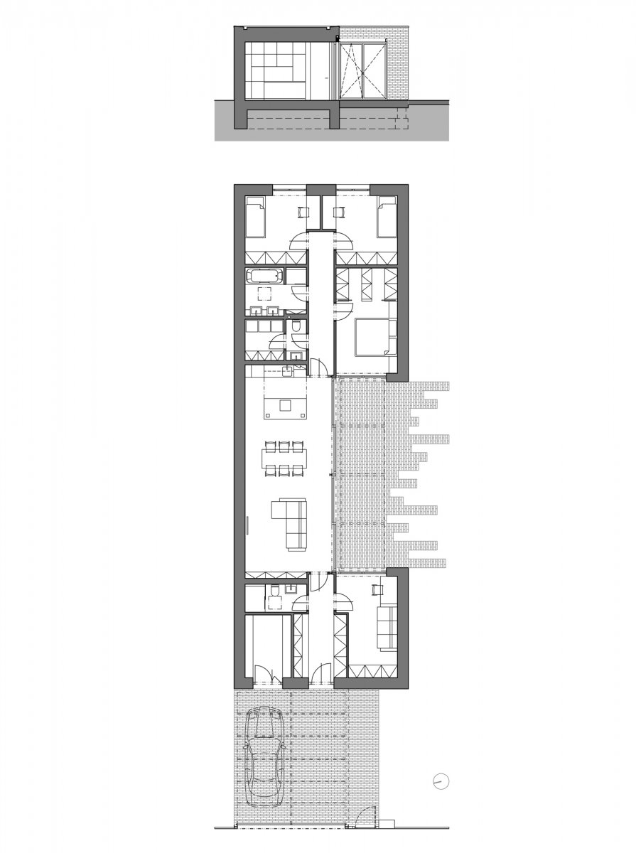 Půdorys (Rodinný dům v Řepích, Stempel & Tesař architekti)