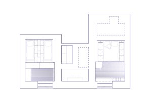 Půdorys – horní (Bydlení na 37 metrech čtverečních; hurá studio)