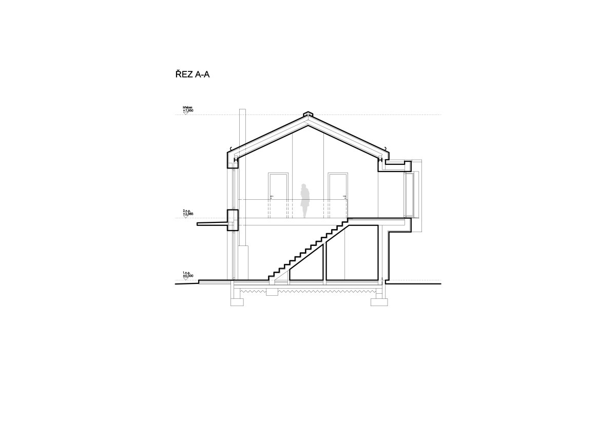 Řez (Novostavba rodinného domu, Tisá; 2xpa)