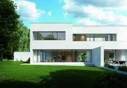 Panoramatické okno Schüco AWS 75 PD.SI v luxusním bytovém objektu.