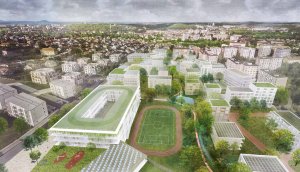 Vizualizace - "Nové Dolíky”, udržitelná čtvrť ve Slaném, společně s bauchplan ).( (Německo) - soutěž 2023-24 - 1. místo