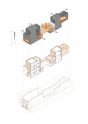 HARQUITECTES, cihlový dům č.p. 1014, axonometrie, výkres